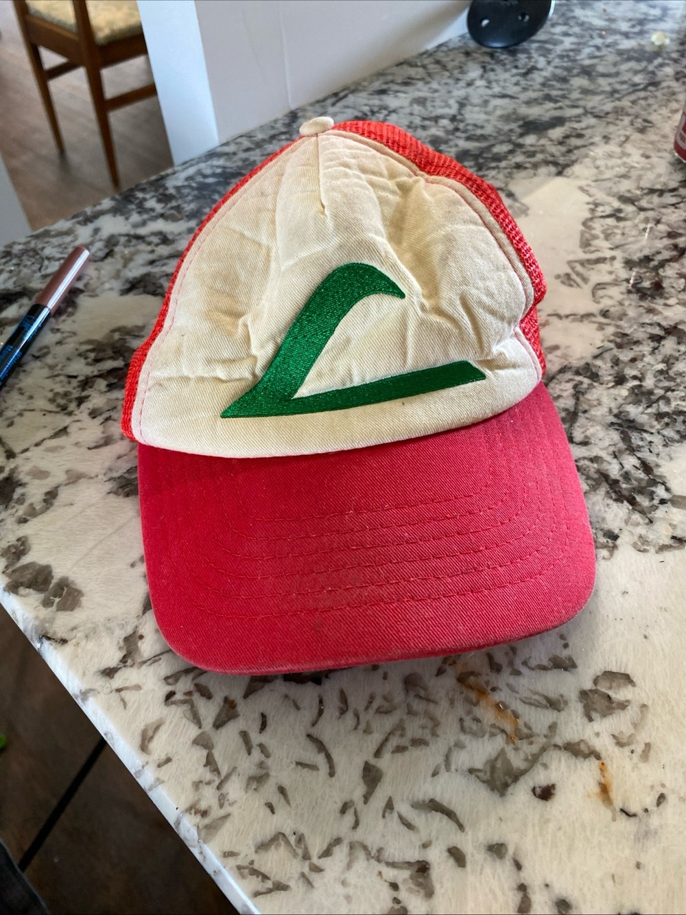 Adams Red and Cream Kids Trucker Hat with Green Logo